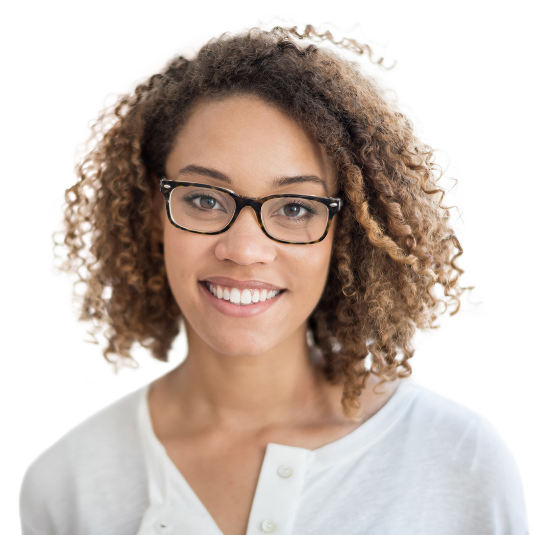 Casual African American woman portrait wearing glasses and looking at the camera smiling